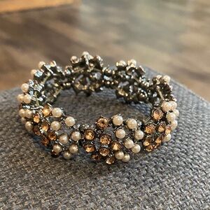 Pearl & Amber Crystal Stretch Bracelet - vintage banana republic